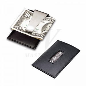 Pochette pour carte de crédit en cuir / métal avec clip d'argent_B82866